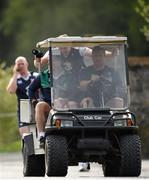 13 August 2015; Ireland's Jamie Heaslip, driving, Craig Gilroy, left, and Donnacha Ryan, centre, arrive for squad training. Ireland Rugby Squad Training, Carton House, Maynooth, Co. Kildare. Picture credit: Stephen McCarthy / SPORTSFILE