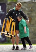 13 August 2015; Ireland's Ian Madigan receives a hug from Ireland rugby supporter Jennifer Malone, from Clane, Co. Kildare, as he arrives for squad training. Ireland Rugby Squad Training, Carton House, Maynooth, Co. Kildare. Picture credit: Stephen McCarthy / SPORTSFILE