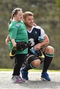 13 August 2015; Ireland's Sean O'Brien poses for a picture with Ireland rugby supporter Jennifer Malone, from Clane, Co. Kildare, as he arrives for squad training. Ireland Rugby Squad Training, Carton House, Maynooth, Co. Kildare. Picture credit: Stephen McCarthy / SPORTSFILE