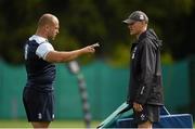 13 August 2015; Ireland head coach Joe Schmidt in conversation with Richardt Strauss during squad training. Ireland Rugby Squad Training, Carton House, Maynooth, Co. Kildare. Picture credit: Stephen McCarthy / SPORTSFILE