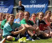 13 August 2015; Leinster women Sophie Spence, Fiona Coghlan, Nora Stapleton, Sharon Lynch, Elise O'Byrne Whyte and Elsa Hughes visited the girls camp at the Bank of Ireland School of Excellence in the King's Hospital, Palmerstown, Dublin. Picture credit: Seb Daly / SPORTSFILE