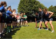 13 August 2015; Leinster women Sophie Spence, Fiona Coghlan, Nora Stapleton, Sharon Lynch, Elise O'Byrne Whyte and Elsa Hughes visited the girls camp at the Bank of Ireland School of Excellence in the King's Hospital, Palmerstown, Dublin. Picture credit: Seb Daly / SPORTSFILE