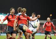 16 January 2009; Jerry Flannery, Munster, celebrates scoring his side's second try against Sale Sharks with team-mate David Wallace, left. Heineken Cup, Pool 1, Round 5, Munster v Sale Sharks, Thomond Park, Limerick. Picture credit: Brendan Moran / SPORTSFILE