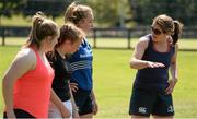 13 August 2015; Leinster women Sophie Spence, Fiona Coghlan, Nora Stapleton, Sharon Lynch, Elise O'Byrne Whyte and Elsa Hughes visited the girls camp at the Bank of Ireland School of Excellence in the King's Hospital, Palmerstown, Dublin. Picture credit: Seb Daly / SPORTSFILE