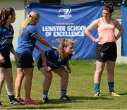 13 August 2015; Leinster women Sophie Spence, Fiona Coghlan, Nora Stapleton, Sharon Lynch, Elise O'Byrne Whyte and Elsa Hughes visited the girls camp at the Bank of Ireland School of Excellence in the King's Hospital, Palmerstown, Dublin. Picture credit: Seb Daly / SPORTSFILE