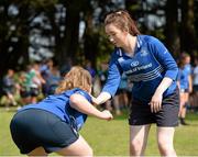 13 August 2015; Leinster women Sophie Spence, Fiona Coghlan, Nora Stapleton, Sharon Lynch, Elise O'Byrne Whyte and Elsa Hughes visited the girls camp at the Bank of Ireland School of Excellence in the King's Hospital, Palmerstown, Dublin. Picture credit: Seb Daly / SPORTSFILE