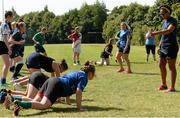 13 August 2015; Leinster women Sophie Spence, Fiona Coghlan, Nora Stapleton, Sharon Lynch, Elise O'Byrne Whyte and Elsa Hughes visited the girls camp at the Bank of Ireland School of Excellence in the King's Hospital, Palmerstown, Dublin. Picture credit: Seb Daly / SPORTSFILE