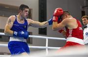14 August 2015; Joe Ward, left, Ireland, trades punches with Hrvoje Sep, Croatia, during their 81kg light heavy weight semi-final bout. EUBC Elite European Boxing Championships, Samokov, Bulgaria. Picture credit: Pat Murphy / SPORTSFILE