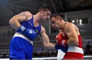 14 August 2015; Joe Ward, Ireland, left, exchanges punches with Hrvoje Sep, Croatia, during their 81kg light heavy weight semi-final bout. EUBC Elite European Boxing Championships, Samokov, Bulgaria. Picture credit: Pat Murphy / SPORTSFILE