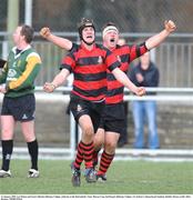 21 January 2009; Lee Wilson and Scott Calbeckl, Kilkenny College, celebrate at the final whistle. Vinnie Murray Cup, 2nd Round, Kilkenny College v St Andrew's, Donnybrook Stadium, Dublin. Picture credit: Matt Browne / SPORTSFILE