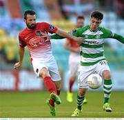17 August 2015; Liam Miller, Cork City, in action against Brandon Miele, Shamrock Rovers. SSE Airtricity League Premier Division, Shamrock Rovers v Cork City. Tallaght Stadium, Tallaght, Co. Dublin. Picture credit: David Maher / SPORTSFILE