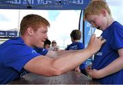 18 August 2015; Leinster rugby players Jamie Hagan and Tom Denton visited the Bank of Ireland Summer Camp in Clontarf FC for a Q&A session, autograph signings, and a few games on the pitch. Clontarf FC, Castle Avenue, Dublin. Picture credit: Sam Barnes / SPORTSFILE