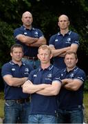 19 August 2015; New Leinster head coach Leo Cullen with his coaching staff, from left, John Fogarty, scrum coach, Kurt McQuilkin, defence coach, Girvan Dempsey, backs coach, and Richie Murphy, skills & kicking coach, after being announced as Head Coach on a two year deal. The former Leinster player who won 221 caps and captained Leinster to three Heineken Cup titles takes charge of Leinster for the first time against Ulster away on Friday evening and at home against Moseley RFC in Donnybrook on the 28th August in the Bank of Ireland pre-season friendly. His coaching team was also announced with Girvan Dempsey, Richie Murphy, John Fogarty and Kurt McQuilkin all confirmed. Picture credit: Brendan Moran / SPORTSFILE