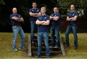 19 August 2015; New Leinster head coach Leo Cullen with his coaching staff, from left, Kurt McQuilkin, defence coach, John Fogarty, scrum coach, Richie Murphy, skills & kicking coach, and Girvan Dempsey, backs coach, after being announced as Head Coach on a two year deal. The former Leinster player who won 221 caps and captained Leinster to three Heineken Cup titles takes charge of Leinster for the first time against Ulster away on Friday evening and at home against Moseley RFC in Donnybrook on the 28th August in the Bank of Ireland pre-season friendly. His coaching team was also announced with Girvan Dempsey, Richie Murphy, John Fogarty and Kurt McQuilkin all confirmed. Picture credit: Brendan Moran / SPORTSFILE