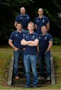 19 August 2015; New Leinster head coach Leo Cullen with his coaching staff, from left, John Fogarty, scrum coach, Kurt McQuilkin, defence coach, Girvan Dempsey, backs coach, and Richie Murphy, skills & kicking coach, after being announced as Head Coach on a two year deal. The former Leinster player who won 221 caps and captained Leinster to three Heineken Cup titles takes charge of Leinster for the first time against Ulster away on Friday evening and at home against Moseley RFC in Donnybrook on the 28th August in the Bank of Ireland pre-season friendly. His coaching team was also announced with Girvan Dempsey, Richie Murphy, John Fogarty and Kurt McQuilkin all confirmed. Picture credit: Brendan Moran / SPORTSFILE