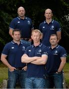 19 August 2015; New Leinster head coach Leo Cullen with his coaching staff, from left, John Fogarty, scrum coach, Kurt McQuilkin, defence coach, Girvan Dempsey, backs coach, and Richie Murphy, skills & kicking coach, after being announced as Head Coach on a two year deal. The former Leinster player who won 221 caps and captained Leinster to three Heineken Cup titles takes charge of Leinster for the first time against Ulster away on Friday evening and at home against Moseley RFC in Donnybrook on the 28th August in the Bank of Ireland pre-season friendly. His coaching team was also announced with Girvan Dempsey, Richie Murphy, John Fogarty and Kurt McQuilkin all confirmed. Picture credit: Brendan Moran / SPORTSFILE