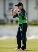 19 August 2015; Lucy O'Reilly, Ireland, celebrates a wicket against Australia. Women's Twenty20 International, Ireland v Australia. YMCA CC, Sandymount, Dublin. Picture credit: Sam Barnes / SPORTSFILE