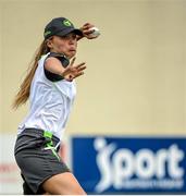 19 August 2015; Gaby Lewis, Ireland, warms up before facing Australia. Women's Twenty20 International, Ireland v Australia. YMCA CC, Sandymount, Dublin. Picture credit: Sam Barnes / SPORTSFILE