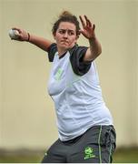 19 August 2015; Louise McCarthy, Ireland, warms up before facing Australia. Women's Twenty20 International, Ireland v Australia. YMCA CC, Sandymount, Dublin. Picture credit: Sam Barnes / SPORTSFILE