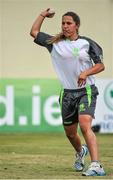 19 August 2015; Elena Tice, Ireland, warms up before facing Australia. Women's Twenty20 International, Ireland v Australia. YMCA CC, Sandymount, Dublin. Picture credit: Sam Barnes / SPORTSFILE