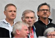 21 August 2015; Ireland head coach Joe Schmidt, left, and assistant coach Les Kiss at the game. Pre-Season Friendly, Ulster v Leinster, Kingspan Stadium, Ravenhill Park, Belfast. Picture credit: Ramsey Cardy / SPORTSFILE