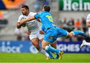 21 August 2015; Ben Te'o, Leinster, is tackled by Luke Marshall, left, and Darren Cave. Pre-Season Friendly, Ulster v Leinster, Kingspan Stadium, Ravenhill Park, Belfast. Picture credit: Ramsey Cardy / SPORTSFILE