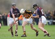 1 February 2009; Michael Grace, Kilkenny, in action against Andy Coen and David Tierney, right, Galway. Walsh Cup Final, Kilkenny v Galway, St Lachtain's GAA Club, Freshford, Co. Kilkenny. Picture credit: Ray McManus / SPORTSFILE