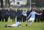 2 February 2009; Students watch on as Jack O'Carroll, Blackrock College, kicks a conversion as Jack Dempsey holds the ball. Leinster Schools Junior Cup 1st Round, Blackrock College v St Andrew's. Blackrock College, Blackrock, Dublin. Picture credit: Stephen McCarthy / SPORTSFILE