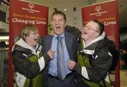 2 February 2009; TEAM Ireland athletes sponsored by eircom, Charlie O'Reilly, left, from Sandycove, Co. Dublin and Ben Purcell from Dalkey, Co. Dublin, share a joke with Matt English, CEO Special Olympics Ireland prior to their departure for the 2009 Special Olympics World Winter Games. Dublin Airport, Dublin. Photo by Sportsfile