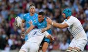 21 August 2015; Ian Humphreys, Ulster, is tackled by Josh Van Der Flier, Leinster. Pre-Season Friendly, Ulster v Leinster, Kingspan Stadium, Ravenhill Park, Belfast, Co. Antrim. Picture credit: Oliver McVeigh / SPORTSFILE