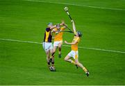 22 August 2015; Jim White, Wexford, in action against Patrick McBride, left, and Saul McCaughan, Antrim. Bord Gáis Energy GAA Hurling All Ireland U21 Championship, Semi-Final, Wexford v Antrim. Semple Stadium, Thurles, Co. Tipperary. Picture credit: Dáire Brennan / SPORTSFILE