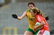 22 August 2015; Caroline O'Hanlon, Armagh, in action against Aoife McDonnell, Donegal. TG4 Ladies Football All-Ireland Senior Championship, Quarter-Final, Donegal v Armagh. St Tiernach's Park, Clones, Co. Monaghan. Picture credit: Piaras Ó Mídheach / SPORTSFILE