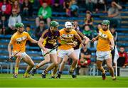 22 August 2015; James Cash, Wexford, in action against Antrim players, left to right, Gerard Walsh, Michael Dudley, and Tomás Ó Ciaráin. Bord Gáis Energy GAA Hurling All Ireland U21 Championship, Semi-Final, Wexford v Antrim. Semple Stadium, Thurles, Co. Tipperary. Picture credit: Dáire Brennan / SPORTSFILE