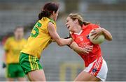 22 August 2015; Caroline O'Hanlon, Armagh, in action against Aoife McDonnell, Donegal. TG4 Ladies Football All-Ireland Senior Championship, Quarter-Final, Donegal v Armagh. St Tiernach's Park, Clones, Co. Monaghan. Picture credit: Piaras Ó Mídheach / SPORTSFILE