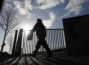 8 February 2009; A supporter walks by the locked gates of Pearse stadium, Salthill, after the match between Galway and Kilkenny was called off because Kilkenny could not travel due to snowy conditions. Allianz GAA National Hurling League, Division 1, Round 1, Galway v Kilkenny, Pearse Stadium, Galway. Picture credit: Ray Ryan / SPORTSFILE