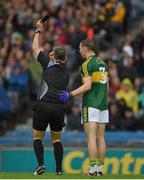 23 August 2015; Referee Maurice Deegan shows a black card to Kerry's Marc Ó Sé for an incident moments earlier. GAA Football All-Ireland Senior Championship, Semi-Final, Kerry v Tyrone. Croke Park, Dublin. Picture credit: Ray McManus / SPORTSFILE
