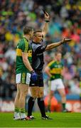 23 August 2015; Referee Maurice Deegan shows a black card to Kerry's Marc Ó Sé for an incident moments earlier. GAA Football All-Ireland Senior Championship, Semi-Final, Kerry v Tyrone. Croke Park, Dublin. Picture credit: Brendan Moran / SPORTSFILE