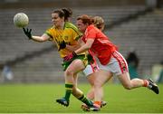 22 August 2015; Geraldine McLaughlin, Donegal, in action against Caoimhe Morgan, Armagh. TG4 Ladies Football All-Ireland Senior Championship, Quarter-Final, Donegal v Armagh. St Tiernach's Park, Clones, Co. Monaghan. Picture credit: Piaras Ó Mídheach / SPORTSFILE