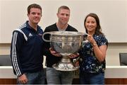 22 August 2015; Kerry legend Tomás Ó Sé with Raymond and Eimear Crummy, from Armagh, at the Bord Gáis Energy Legends Tour at Croke Park, where he relived some of most memorable moments from his playing career. All Bord Gáis Energy Legends Tours include a trip to the GAA Museum, which is home to many exclusive exhibits, including the official GAA Hall of Fame. For booking and ticket information about the GAA legends for this summer visit www.crokepark.ie/gaa-museum. Croke Park, Dublin. Picture credit: Brendan Moran / SPORTSFILE