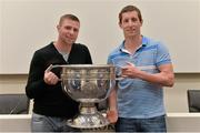 22 August 2015; Kerry legend Tomás Ó Sé with James Flavin, from Listowel, Co. Kerry, at the Bord Gáis Energy Legends Tour at Croke Park, where he relived some of most memorable moments from his playing career. All Bord Gáis Energy Legends Tours include a trip to the GAA Museum, which is home to many exclusive exhibits, including the official GAA Hall of Fame. For booking and ticket information about the GAA legends for this summer visit www.crokepark.ie/gaa-museum. Croke Park, Dublin. Picture credit: Brendan Moran / SPORTSFILE