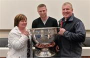 22 August 2015; Kerry legend Tomás Ó Sé with Colette and Chris McFeely, from Foreglen, Co. Derry, at the Bord Gáis Energy Legends Tour at Croke Park, where he relived some of most memorable moments from his playing career. All Bord Gáis Energy Legends Tours include a trip to the GAA Museum, which is home to many exclusive exhibits, including the official GAA Hall of Fame. For booking and ticket information about the GAA legends for this summer visit www.crokepark.ie/gaa-museum. Croke Park, Dublin. Picture credit: Brendan Moran / SPORTSFILE