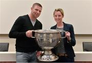 22 August 2015; Kerry legend Tomás Ó Sé with Yvonne Creighton, from Roscommon, at the Bord Gáis Energy Legends Tour at Croke Park, where he relived some of most memorable moments from his playing career. All Bord Gáis Energy Legends Tours include a trip to the GAA Museum, which is home to many exclusive exhibits, including the official GAA Hall of Fame. For booking and ticket information about the GAA legends for this summer visit www.crokepark.ie/gaa-museum. Croke Park, Dublin. Picture credit: Brendan Moran / SPORTSFILE