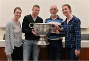 22 August 2015; Kerry legend Tomás Ó Sé with Claire, Tracey and Leo Ryan, from Co. Louth, at the Bord Gáis Energy Legends Tour at Croke Park, where he relived some of most memorable moments from his playing career. All Bord Gáis Energy Legends Tours include a trip to the GAA Museum, which is home to many exclusive exhibits, including the official GAA Hall of Fame. For booking and ticket information about the GAA legends for this summer visit www.crokepark.ie/gaa-museum. Croke Park, Dublin. Picture credit: Brendan Moran / SPORTSFILE