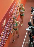 24 August 2015; Ireland Women's 3000m Steeplechase athletes Sara Treacy and Michelle Finn following their heats. IAAF World Athletics Championships Beijing 2015 - Day 3, National Stadium, Beijing, China. Picture credit: Stephen McCarthy / SPORTSFILE