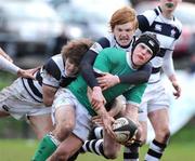 12 February 2009; David Doyle, Gonzaga College, is tackled by Shane Doyle and Colly O'Shea, Belvedere College. Leinster Schools Senior Cup 2nd Round, Belvedere College v Gonzaga College. Stradbrook Road, Dublin. Picture credit: Matt Browne / SPORTSFILE