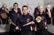 11 February 2009; Cushendall's Neil McManus, left, Aidan Delargy and Karl McKeegan at a press conference ahead of the AIB GAA Club Championship Semi-Finals. Ruairi Og Cushendal Clubhouse, Co. Antrim. Picture credit: Oliver McVeigh / SPORTSFILE