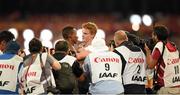 24 August 2015; Shawnacy Barber of Canada, right, is congratulated by Raphael Marcel Holzdeppe of Germany after winning the Men's Pole Vault final. IAAF World Athletics Championships Beijing 2015 - Day 3, National Stadium, Beijing, China. Picture credit: Stephen McCarthy / SPORTSFILE