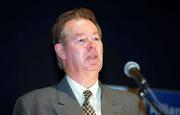 19 October 2000; Allianz, the world's largest insurer, today announced it has assumed brand sponsorship of the National Football and Hurling Leagues, from itÕs subsidiary Church & General. Pictured speaking at the announcement is M’cheál î Muircheartaigh, radio commentator, at Croke Park in Dublin. Photo by Ray McManus/Sportsfile