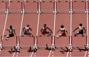 27 August 2015; Atheltes, from left, Cindy Billaud of France, Ekaterina Galitskaia of Russia, Kendra Harrison of USA, Isabelle Pederson of Norway and Danielle Williams of Jamaica in action during their heat of the Women's 100m Hurdles event. IAAF World Athletics Championships Beijing 2015 - Day 6, National Stadium, Beijing, China. Picture credit: Stephen McCarthy / SPORTSFILE