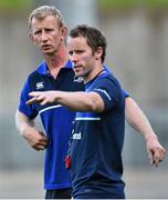 21 August 2015; Leinster head coach Leo Cullen, right, speaks with strength & conditioning coach Daniel Tobin. Pre-Season Friendly, Ulster v Leinster, Kingspan Stadium, Ravenhill Park, Belfast. Picture credit: Ramsey Cardy / SPORTSFILE